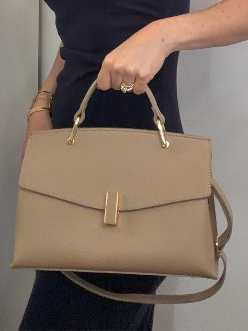 Classic Taupe Top-Handle Satchel with Shoulder Strap